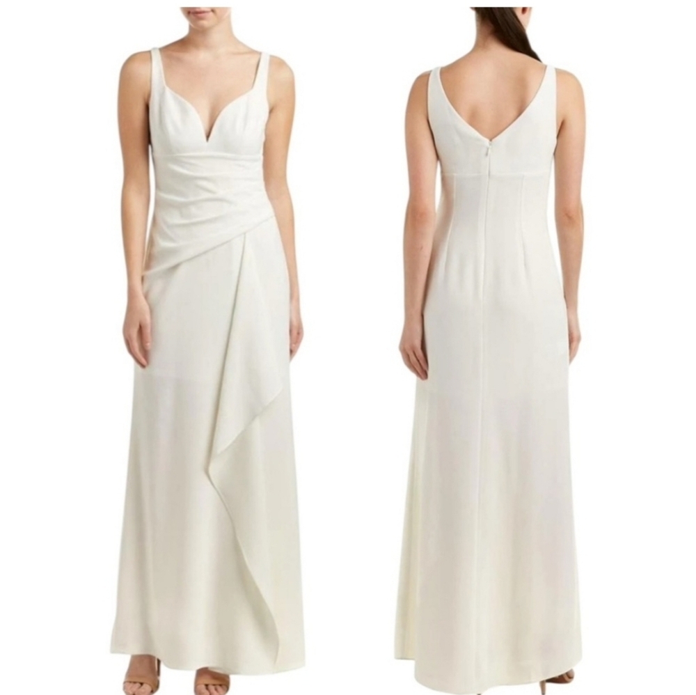NWT BCBGMaxAzaria Keana Draped Crepe Formal Gown Long Dress Off White Size 8